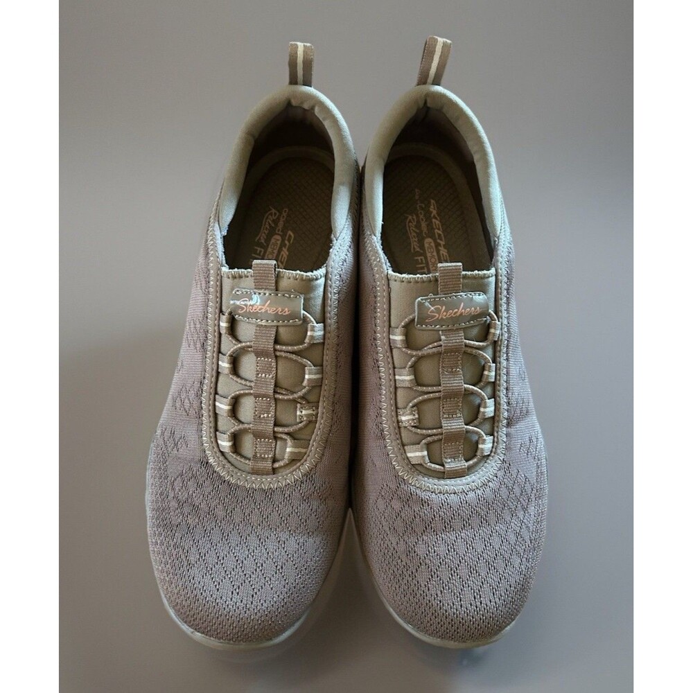 Skechers Breathe Easy Fortune Knit Comfortable Slip-On Shoes Black Sz 9.5 Taupe